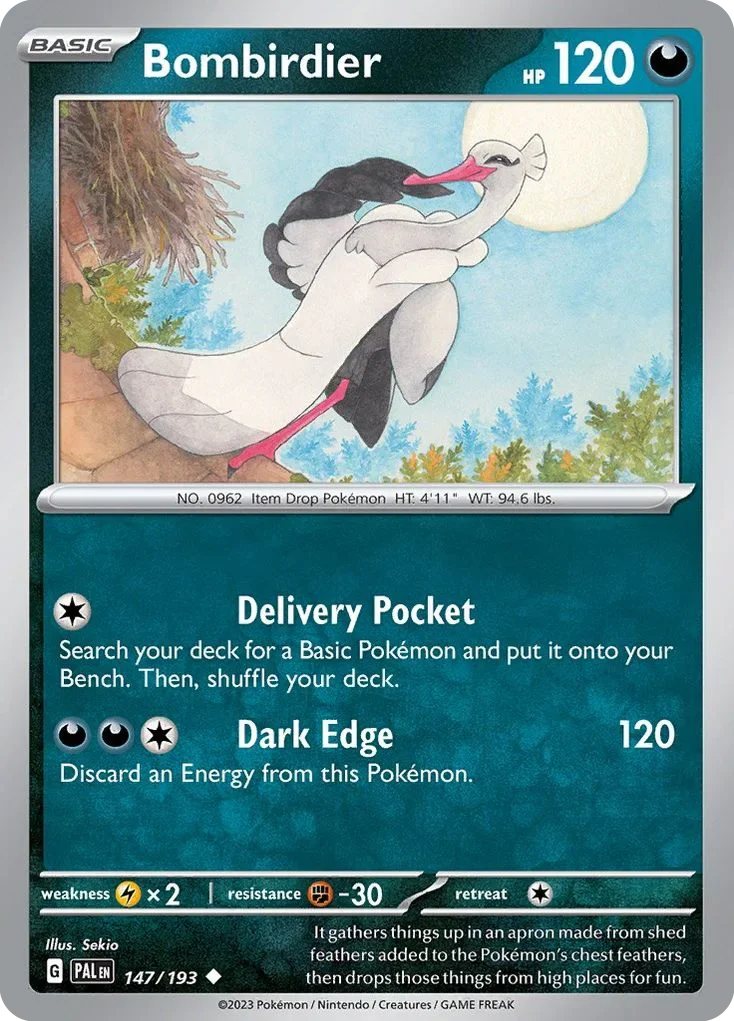 Bombirdier 147 Pokemon card from Paldea Evolved set