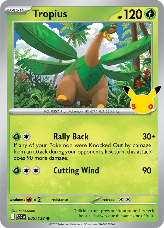005/128 Tropius Common Pokemon 30th Anniversary Card List Celebration