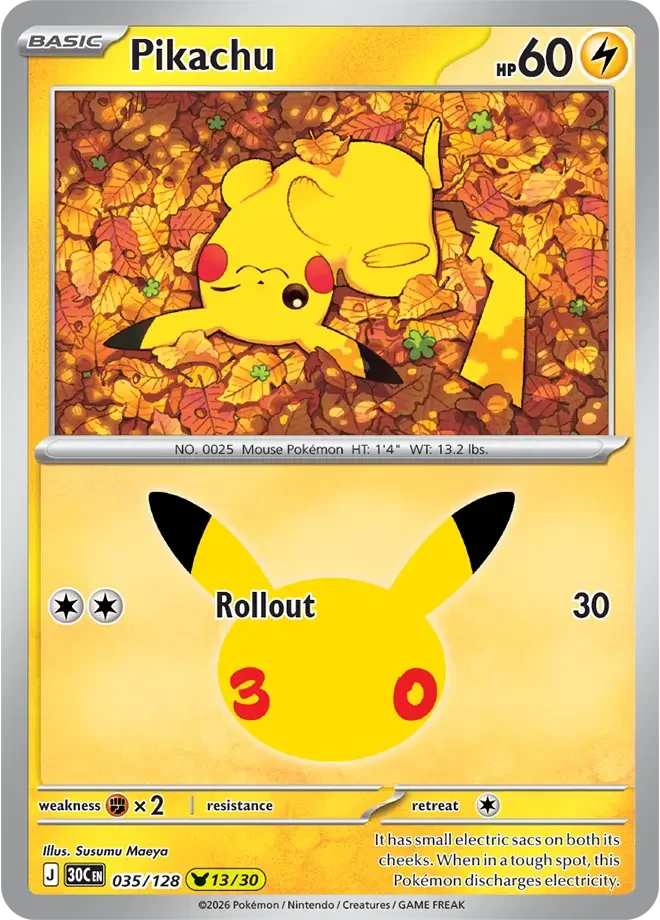 035/128 Pikachu Pokemon 30th Anniversary Card List Celebration