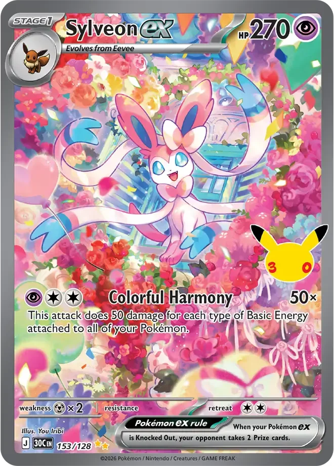 153/128 Sylveon ex Special Illustration Rare Pokemon 30th Anniversary Card List Celebration