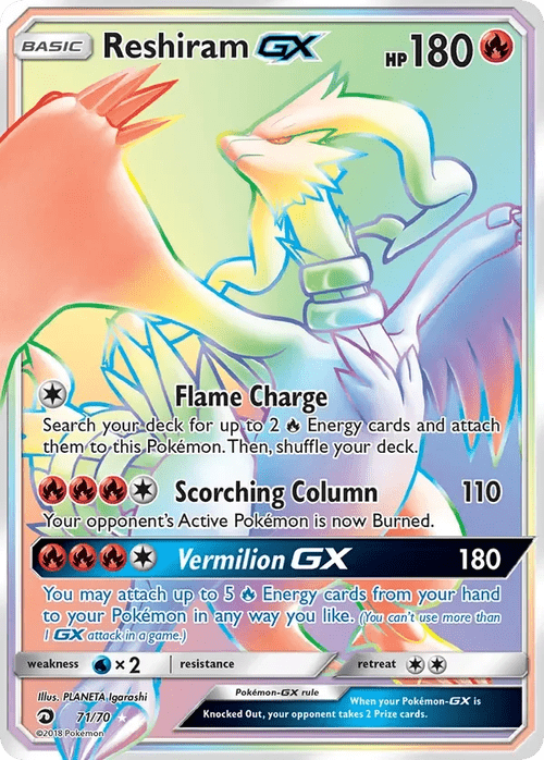 71/70 Reshiram GX Rainbow Rare Pokemon Card