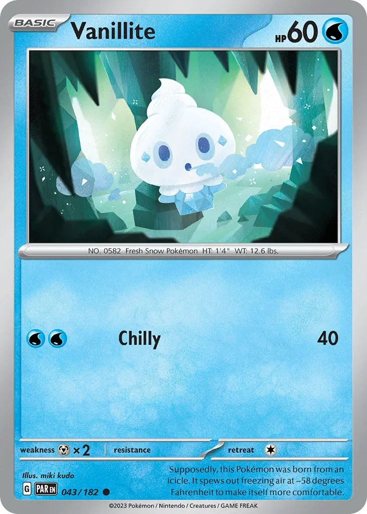 Vanillite Pokemon card from Paradox Rift set