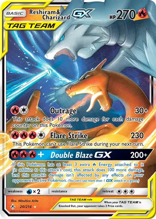 20/214 Reshiram & Charizard GX Ultra Rare Pokemon Card