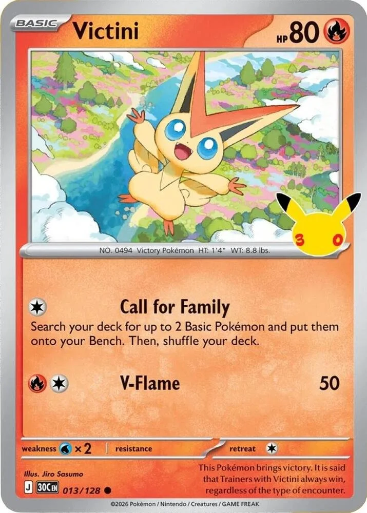 013/128 Victini Common Pokemon 30th Anniversary Card List Celebration