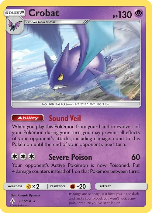 66/214 Crobat Holo Rare Pokemon Card