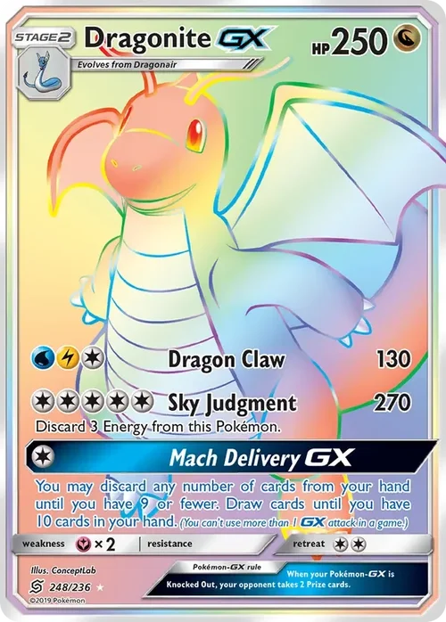 248/236 Dragonite GX Rainbow Rare Pokemon Card