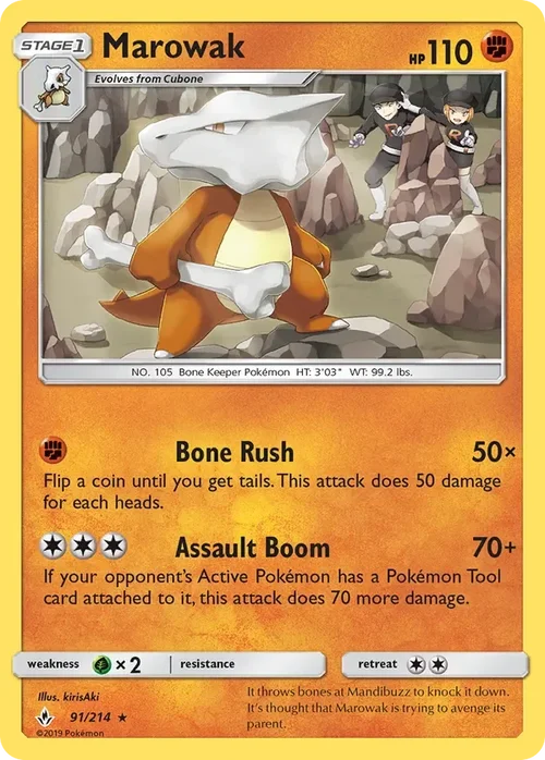 91/214 Marowak Rare Pokemon Card