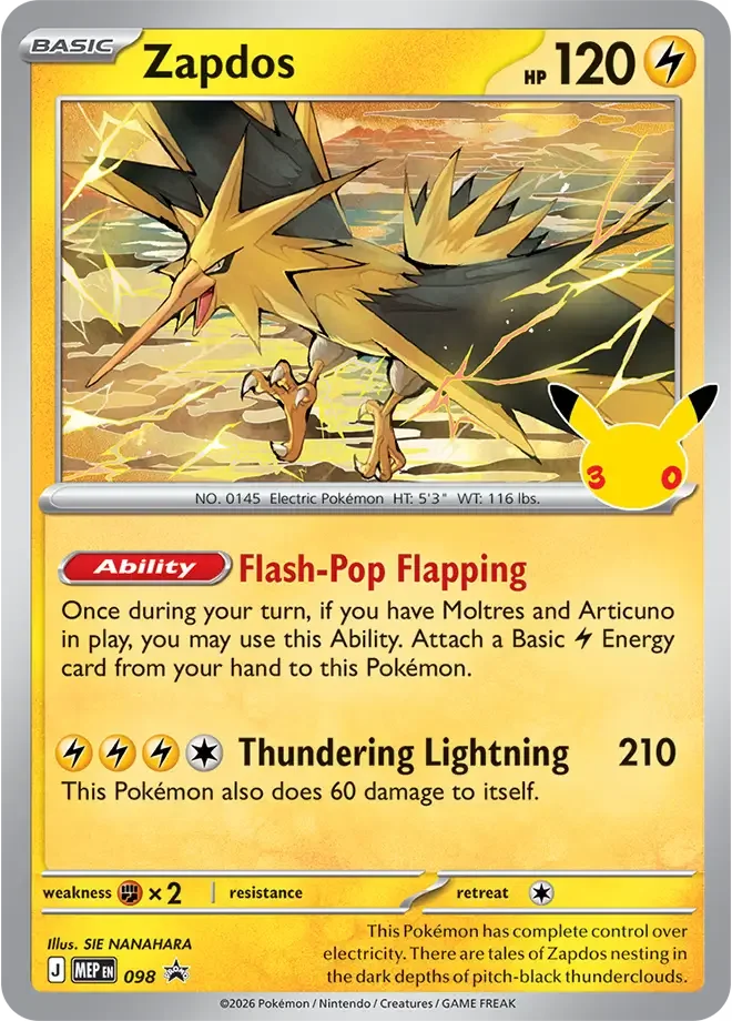 098/128 Zapdos Promos Pokemon 30th Anniversary Card List Celebration
