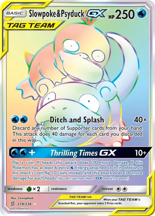 239/236 Slowpoke & Psyduck GX Rainbow Rare Pokemon Card
