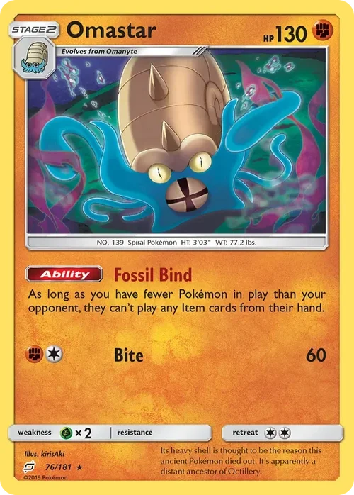 76/181 Omastar Holo Rare Pokemon Card