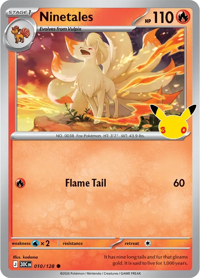 010/128 Ninetales Common Pokemon 30th Anniversary Card List Celebration