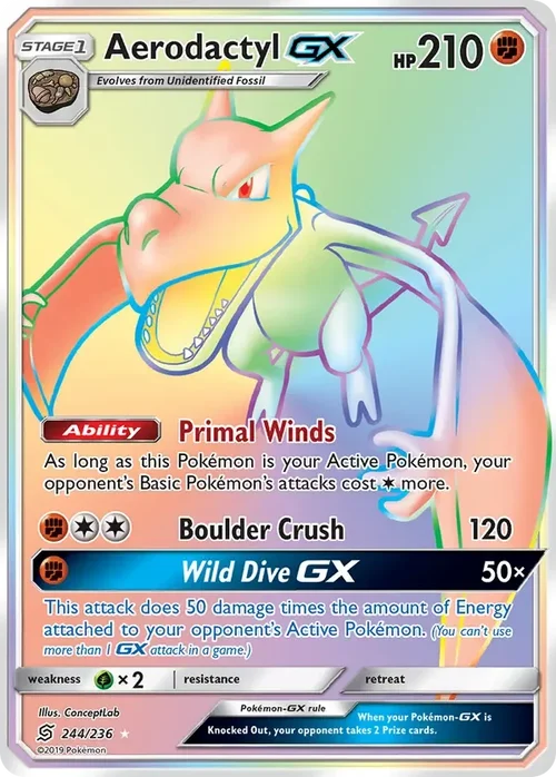244/236 Aerodactyl GX Rainbow Rare Pokemon Card