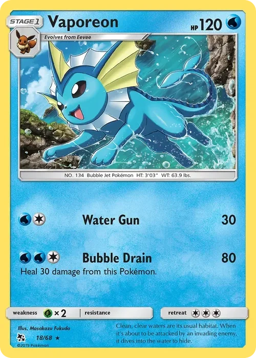 18/68 Vaporeon Holo Rare Pokemon Card