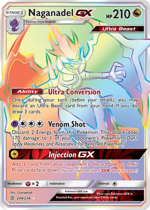 249/236 Naganadel GX Rainbow Rare Pokemon Card