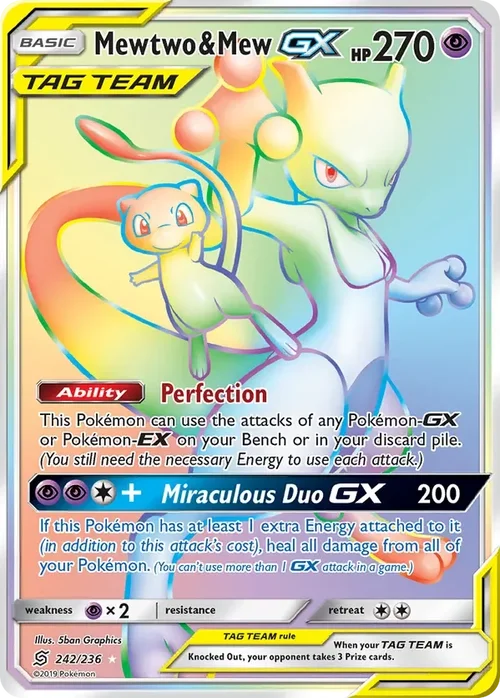 242/236 Mewtwo & Mew GX Rainbow Rare Pokemon Card