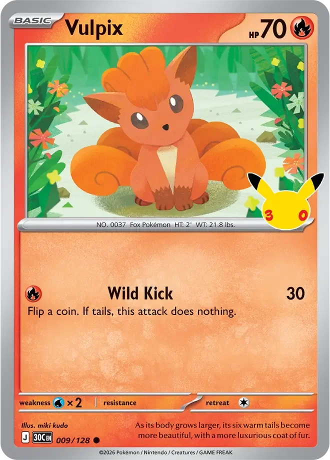 009/128 Vulpix Common Pokemon 30th Anniversary Card List Celebration