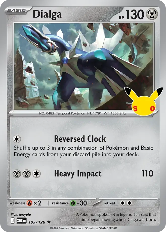 103/128 Dialga Rare Pokemon 30th Anniversary Card List Celebration