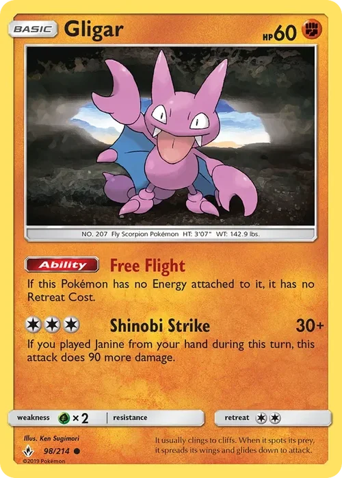 98/214 Gligar Common Pokemon Card