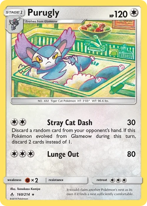 160/214 Purugly Rare Pokemon Card