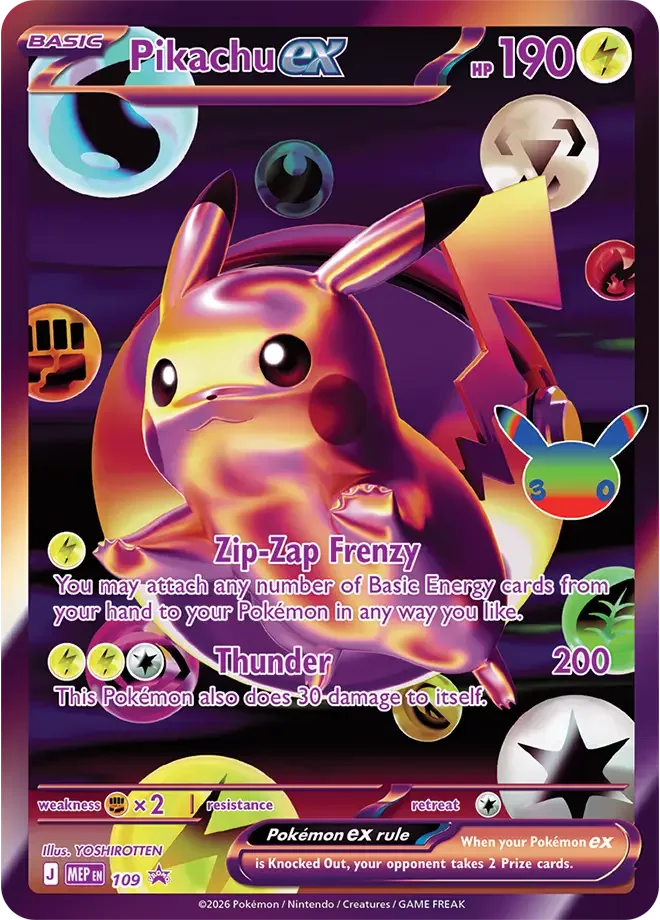 109/128 Pikachu ex Promos Pokemon 30th Anniversary Card List Celebration