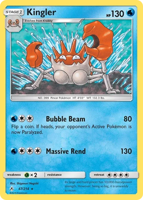 47/214 Kingler Rare Pokemon Card