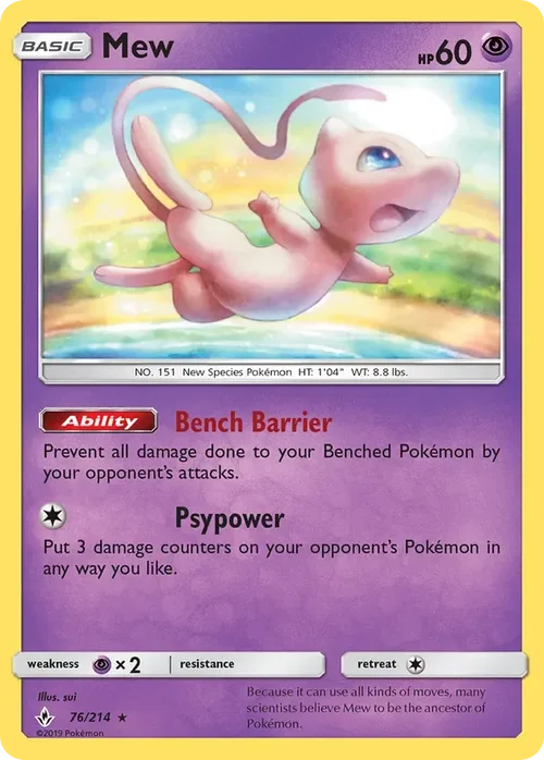76/214 Mew Holo Rare Pokemon Card