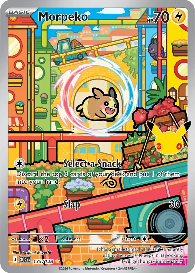 135/128 Morpeko Illustration Rare Pokemon 30th Anniversary Card List Celebration