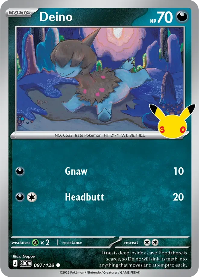 097/128 Deino Common Pokemon 30th Anniversary Card List Celebration