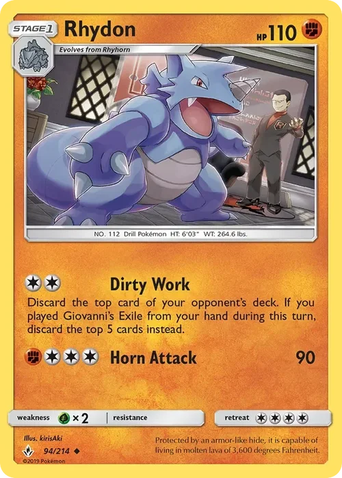 94/214 Rhydon Uncommon Pokemon Card