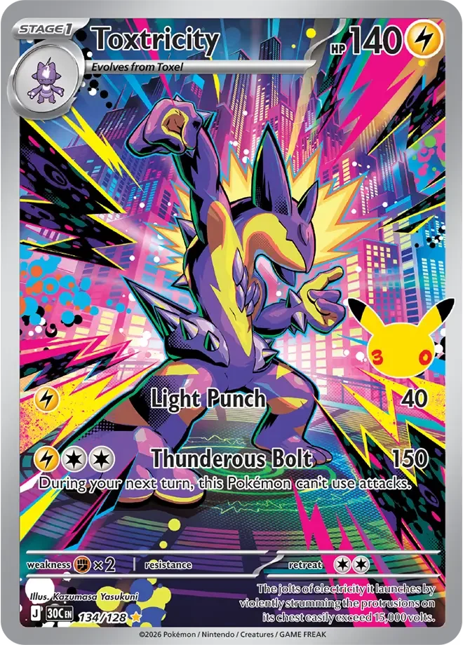 134/128 Toxtricity Illustration Rare Pokemon 30th Anniversary Card List Celebration