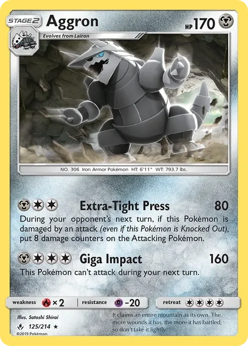 125/214 Aggron Rare Pokemon Card
