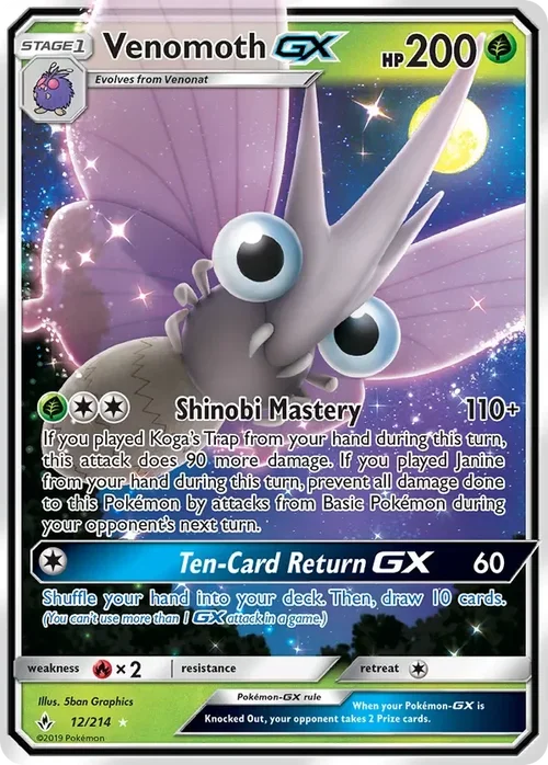 12/214 Venomoth GX Ultra Rare Pokemon Card