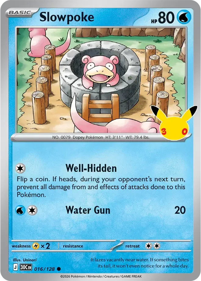 016/128 Slowpoke Pokemon 30th Anniversary Card List Celebration