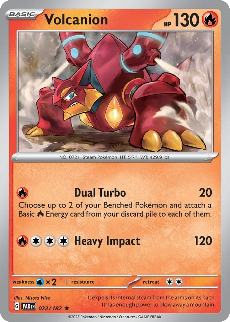 Volcanion 22 Pokemon card from Paradox Rift set