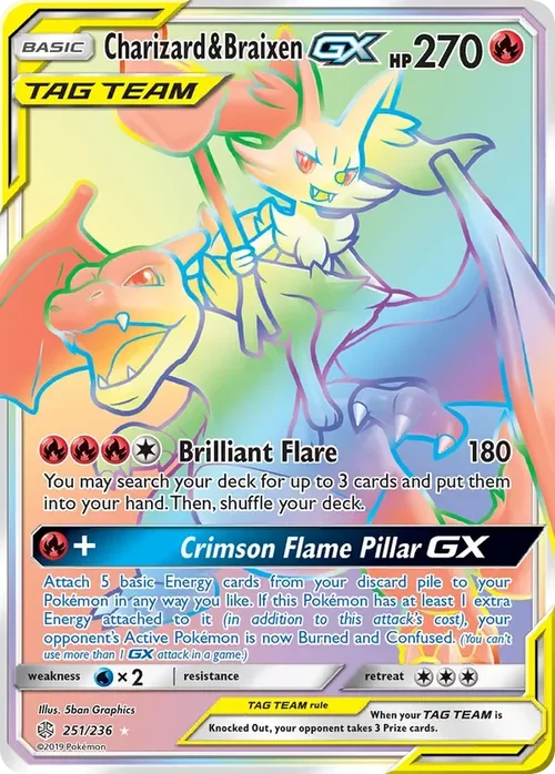 251/236 Charizard & Braixen GX Rainbow Rare Pokemon Card