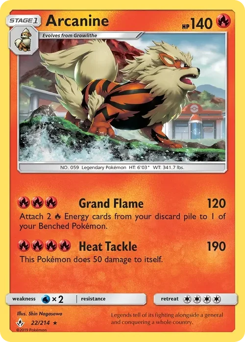 22/214 Arcanine Holo Rare Pokemon Card