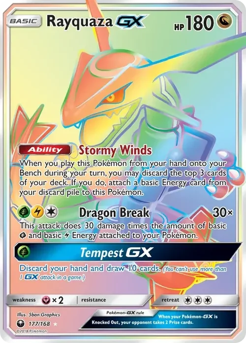 177/168 Rayquaza GX Rainbow Rare Pokemon Card