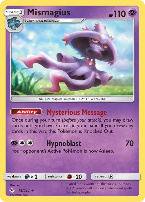 78/214 Mismagius Rare Pokemon Card