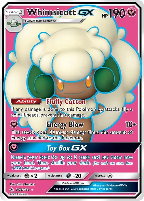206/214 Whimsicott GX Full Art Ultra Rare Pokemon Card
