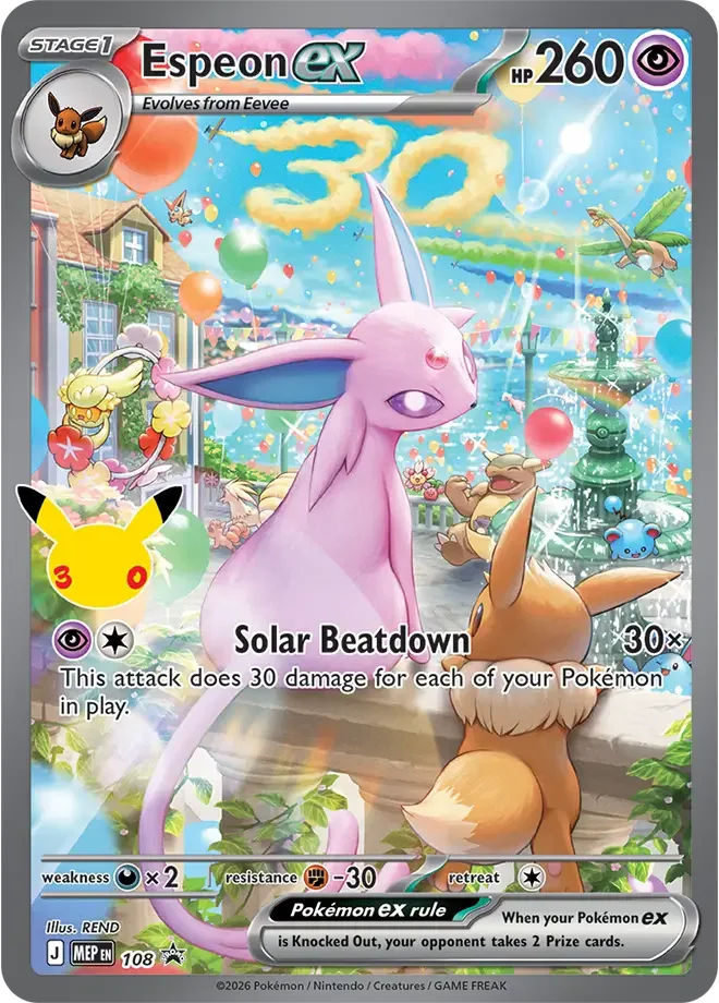 108/128 Espeon ex Promos Pokemon 30th Anniversary Card List Celebration
