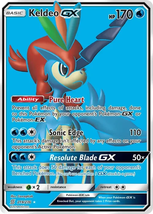 219/236 Keldeo GX Full Art Ultra Rare Pokemon Card