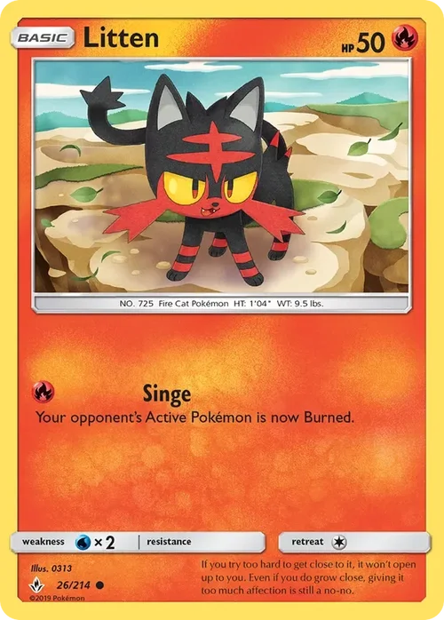 26/214 Litten Common Pokemon Card