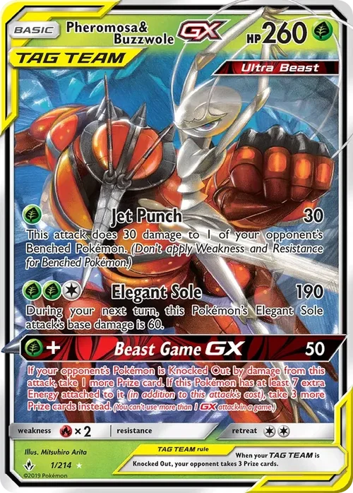 1/214 Pheromosa & Buzzwole GX Ultra Rare Pokemon Card