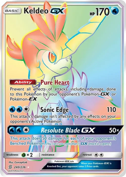 240/236 Keldeo GX Rainbow Rare Pokemon Card