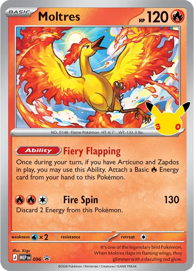 096/128 Moltres Promos Pokemon 30th Anniversary Card List Celebration
