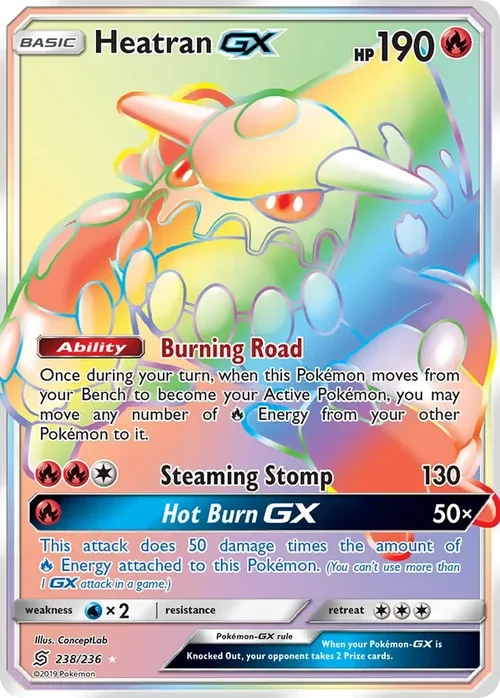 238/236 Heatran GX Rainbow Rare Pokemon Card