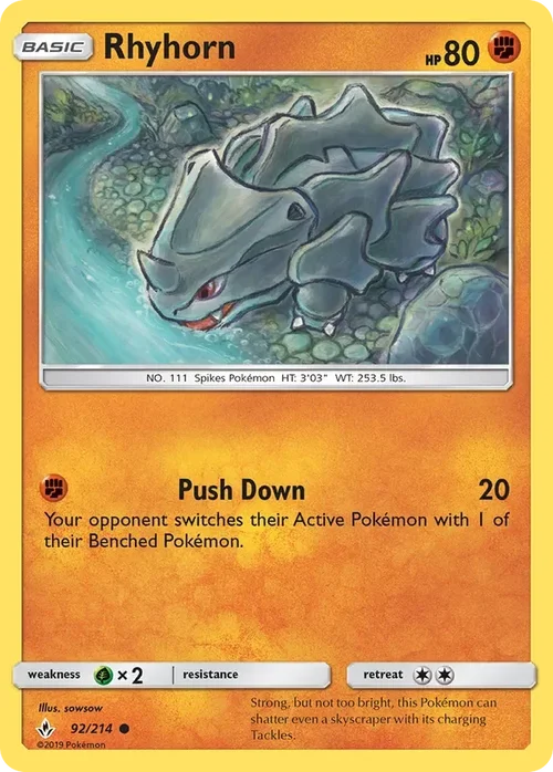 92/214 Rhyhorn Common Pokemon Card
