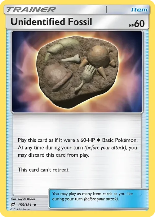 155/181 Unidentified Fossil Uncommon Trainer Card