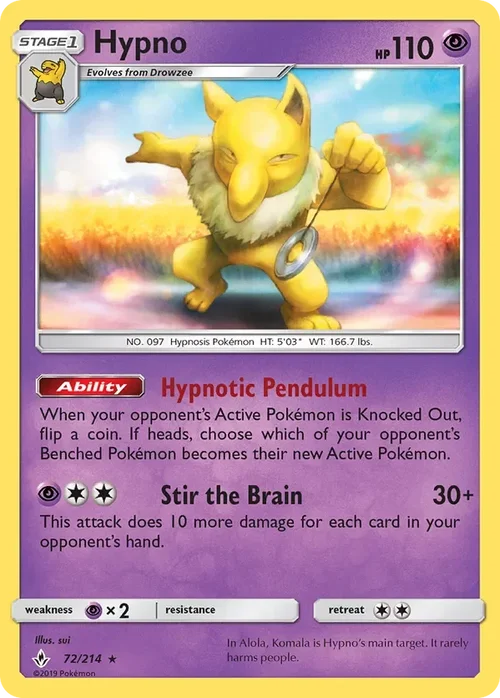 72/214 Hypno Rare Pokemon Card