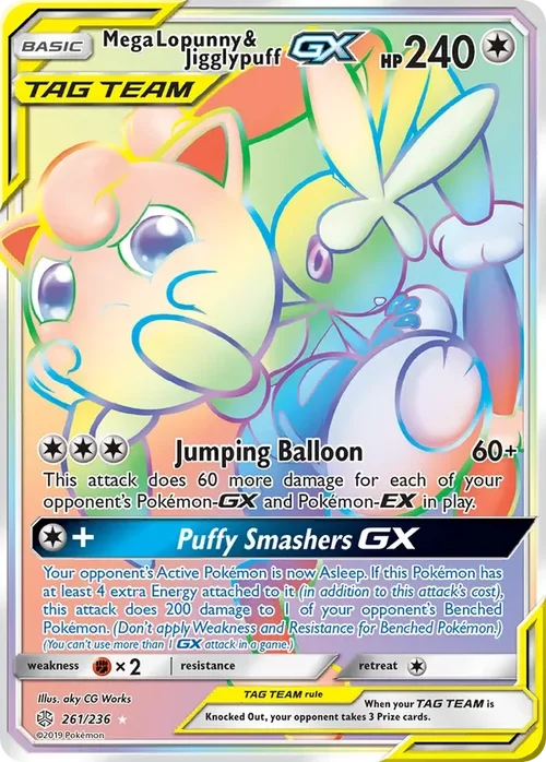 261/236 Mega Lopunny & Jigglypuff GX Rainbow Rare Pokemon Card
